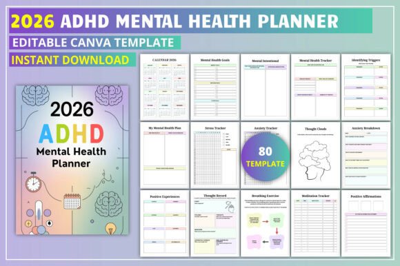 Download Editable 2026 ADHD Mental Health Planner - Premium Resources