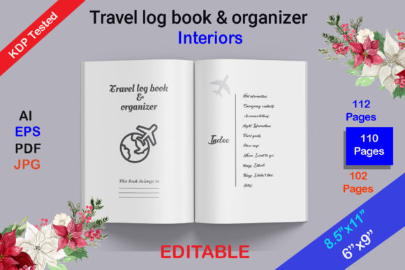 Download Travel Log Book &amp; Organizer KDP Interior - Travel log Collection